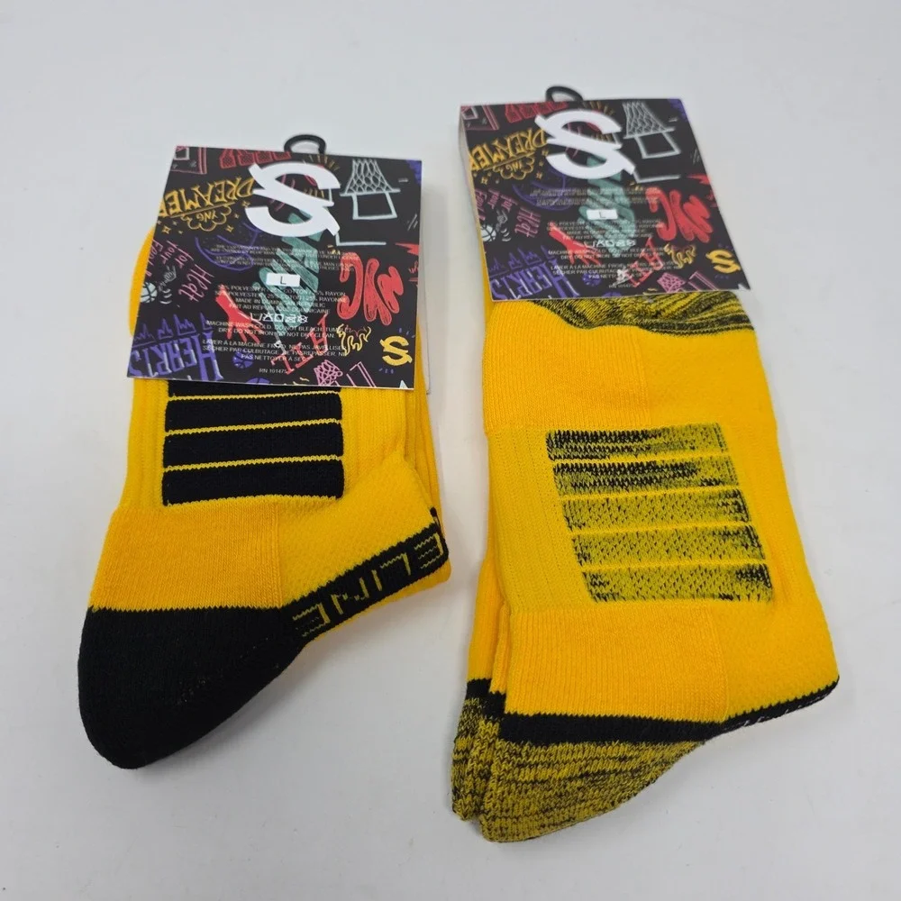 Overtime Elite Jelly Fam Yellow Basketball Socks Strideline Lot 2 Crew Mid L NWT